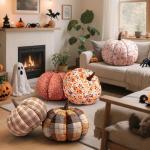 Fall Pumpkin Plaid Pillow Set for Cozy Decor