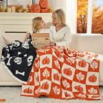 Cozy Pumpkin Maple Leaf Checkered Throw Blanket