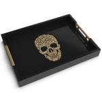 Gothic Skull Tray with Gold Handles - Black Wood