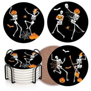 Funny Halloween Coasters Set of 6 with Holder