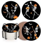 Funny Halloween Coasters Set of 6 with Holder