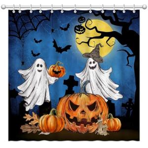 Halloween Ghost and Pumpkin Shower Curtain 72x72