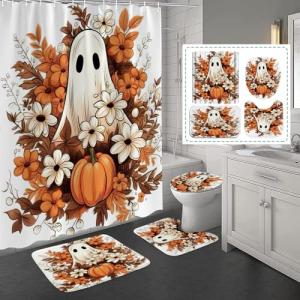 4Pcs Halloween Shower Curtain & Rug Set
