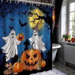 Halloween Ghost and Pumpkin Shower Curtain 72x72