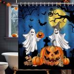 Halloween Ghost and Pumpkin Shower Curtain 72x72