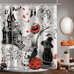 Halloween Cat and Ghost Shower Curtain, 72x72