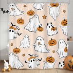 Cute Halloween Shower Curtain with Ghosts and Pumpkins