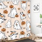 Cute Halloween Shower Curtain with Ghosts and Pumpkins