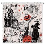 Halloween Cat and Ghost Shower Curtain, 72x72