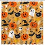 Halloween Shower Curtain with Cute Cat & Pumpkin