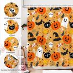 Halloween Shower Curtain with Cute Cat & Pumpkin