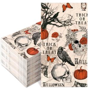 100 Pcs Halloween Skull Bat Pumpkin Napkins