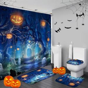 Halloween Shower Curtain Set with Rugs and Accessories