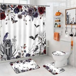 Halloween Shower Curtain Set with Hooks - 4 Pieces