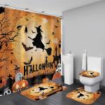 Halloween Pumpkin Shower Curtain and Bath Mat Set