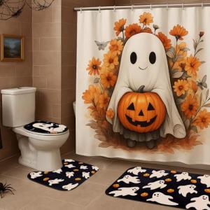 Halloween Shower Curtain Set with Rug and Accessories
