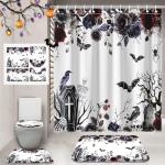 Halloween Shower Curtain Set with Hooks - 4 Pieces