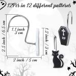 Gothic Halloween Shower Curtain Hooks - 12 Pack