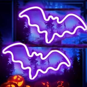 Purple Neon Bat Sign for Halloween Decor