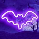 Purple Neon Bat Sign for Halloween Decor