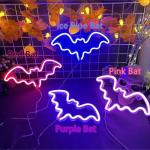 Purple Neon Bat Sign for Halloween Decor