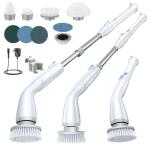 LABIGO Electric Spin Scrubber LA1 Pro, Cordless Spin Scrubber with 7 Replaceable Brush Heads and Adjustable Extension Handle, Power Cleaning Brush for Bathroom Floor Tile (White)