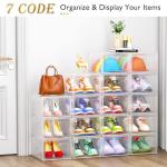 Thicken & Sturdy Clear Shoe Storage Organizer with Magnetic Door, Stackable Boxes for Closet, Foldable Space-Saving Shoe Rack for Sneaker Boot Container, Plastic Shoe Cabinet Shoe Box 6 Pack, White