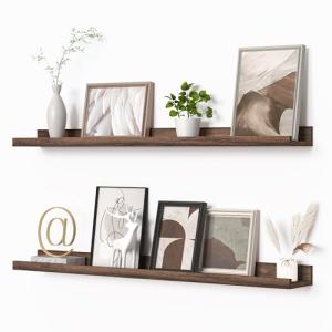 Walnut Floating Picture Ledge Shelf Set of 2