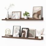 Walnut Floating Picture Ledge Shelf Set of 2