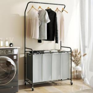 4-Section Rolling Laundry Hamper with Rack