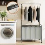 4-Section Rolling Laundry Hamper with Rack