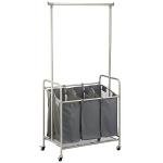 Portable Laundry Sorter Cart with Hanging Bar