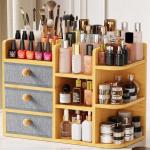 Elegant Bamboo Makeup Organizer with Drawers & Shelves