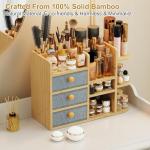 Elegant Bamboo Makeup Organizer with Drawers & Shelves