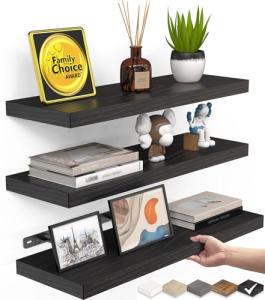 Set of 3 Rustic Wall-Mounted Floating Shelves