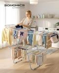 SONGMICS Clothes Drying Rack, Foldable 2-Level Laundry Drying Rack, Free-Standing Large Drying Rack, with Height-Adjustable Wings, 33 Drying Rails, Sock Clips, Silver and Blue ULLR53BU