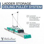 StoreYourBoard Ladder Storage Ceiling Pulley System, Garage Mount Hoist, Heavy Duty Hanging Organizer Holds 150 lbs