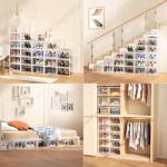 12 Pack X Large Shoe Organizer Storage Boxes for Closet, Modular Space Saving Shoe Boxes Clear Plastic Stackable Sneaker Containers Display Case with Lids, White