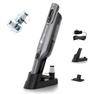AYONTIN Cordless Handheld Vacuum, Lightweight Portable Hand Vacuum Cleaner with LED Light,Rechargeable Hand Held Vacuum with Charging Dock, Powerful Suction for Office, Home,Car,Gray