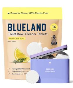 BLUELAND Toilet Bowl Cleaner Tablets, Starter Set, 14 Count with Tin, Lemon Cedar, Plastic-Free, No Harsh Chemicals, Plant-Based