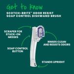 Scotch-Brite Advanced Soap Control Dish Brush Scrubber, 1 Antibacterial* Cleaning Brush, Prevents Soap from Leaking, Leak-Free Guarantee, Safe on Dishes, Nonstick Cookware, Tubs, Durable, Reusable