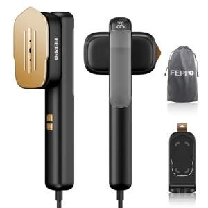 FEPPO Travel Steamer for Clothes, 110-240V Dual Voltage Portable Mini Steamer & Iron 2in1, 1100W Powerful Garment Steamer, Fast Heat Up, Travel Size, HD Display, for Home & Global & Europe Travel