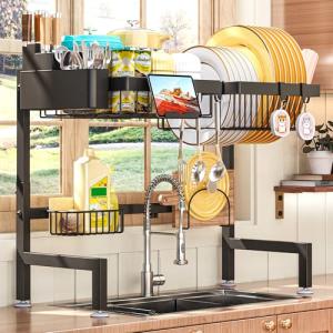 ADBIU Over The Sink Dish Drying Rack (Expandable Height and Length) Snap-On Design 2 Tier Large Dish Rack