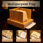 Bamboo Bread Slicer Guide Cutter For Slicing Homemade Bread, Bagels, Sourdough Loaves - Folable & Compact, Adjustable Width & Thickness, Crumb Tray, Kitchen Gadget & Gifts
