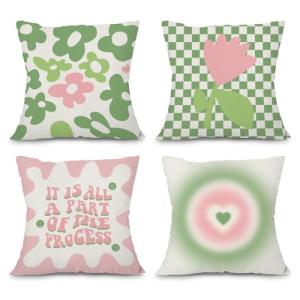 Sage Green and Pink Throw Pillow Covers Set of 4