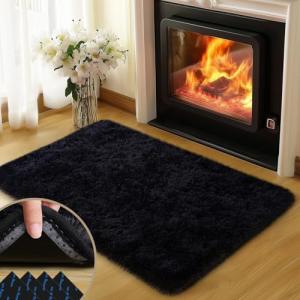 Black Fluffy Area Rug for Bedroom or Living Room