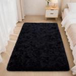 Black Fluffy Area Rug for Bedroom or Living Room