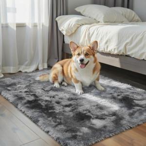 Fluffy Grey Throw Rug for Bedroom or Entryway