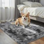 Fluffy Grey Throw Rug for Bedroom or Entryway