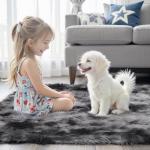 Fluffy Grey Throw Rug for Bedroom or Entryway